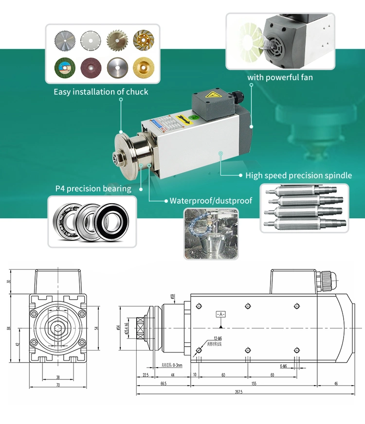 1.1kw 12000rpm 220V/380V 200Hz Air Cooled Spindle Motor for CNC Wood Engraving
